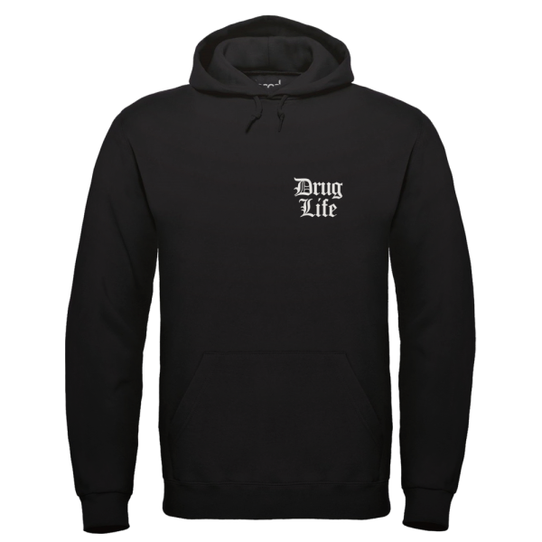 DRUG LIFE klein Hoodie Schwarz Mockup